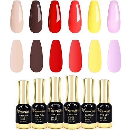 Amazon Com Venalisa Gel Nail Polish Kit 6 Pcs 12ml Red Pink Yellow Purple Colors Gel Polish Set Soak Off Uv Led Gel Polish For Diy At Home Nail Art Salon Manicure