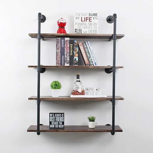 Miniatura 5 de MBQQ Estante industrial de tubo retro de 36 pulgadas de 4 niveles montado en la pared, estantes flotantes rústicos, estantes de bar de cocina de