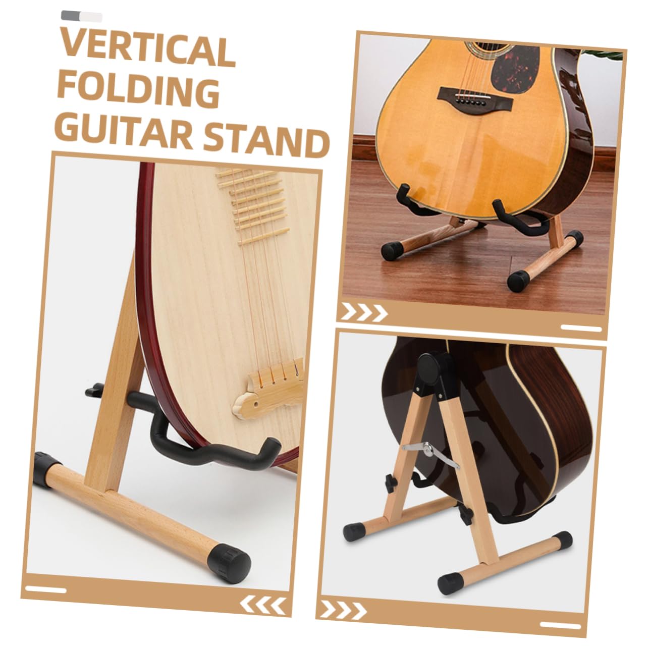 Gatuida Soporte de Guitarra de Suelo Plegable de Madera y Hierro para Ukulele, Diseño Versátil Marrón Adecuado para Músicos y Exhibición