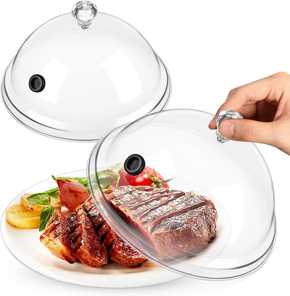 ABOOFAN 2 Pack Smoking Cloche Dome Cover Smoke Dome for Food Acrylic Pc Serving Dish Covers for Cakes Dessert Bread Western Cuisine 8.26 X 8.26 X 3.93 in