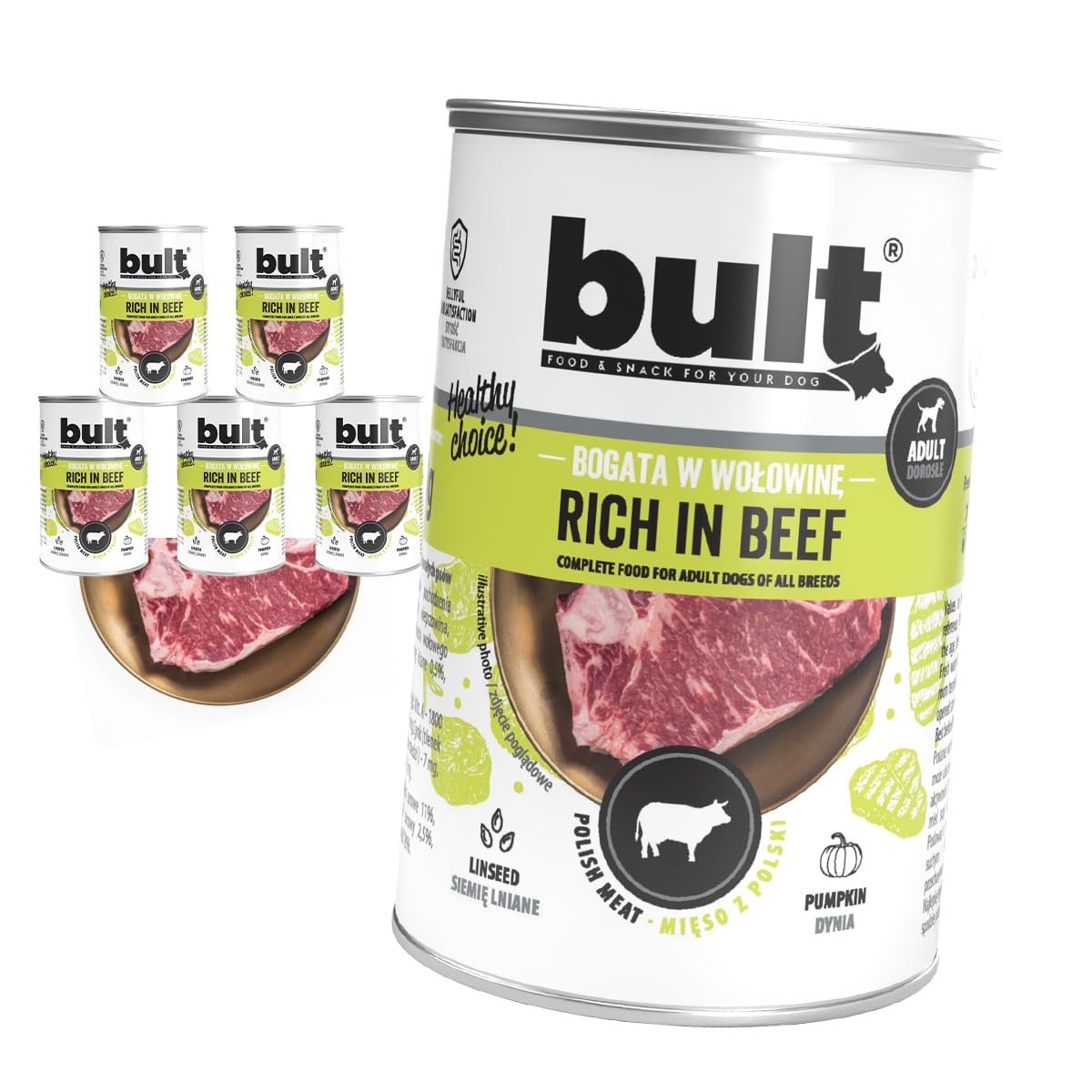 BULT Natürliches Nassfutter für Hunde,Hundefutter Nass, Rind | Hund Rindfleisch, 400 g, für alle Altersgruppen, Pastete, ohne künstliche Farb- und Konservierungsstoffe, 12 Stück