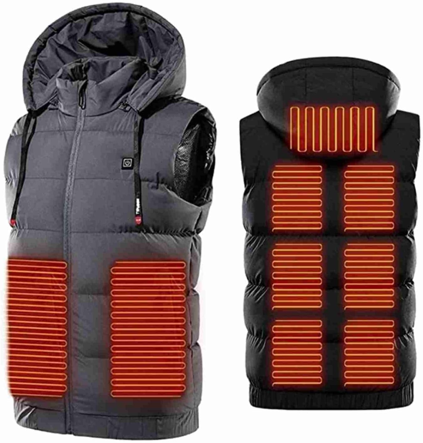 Heated Vest for Women Men, Lightweight Winter Warm Heated Vest 9 Heating Zones with hat Neck Heating Jacket Black L