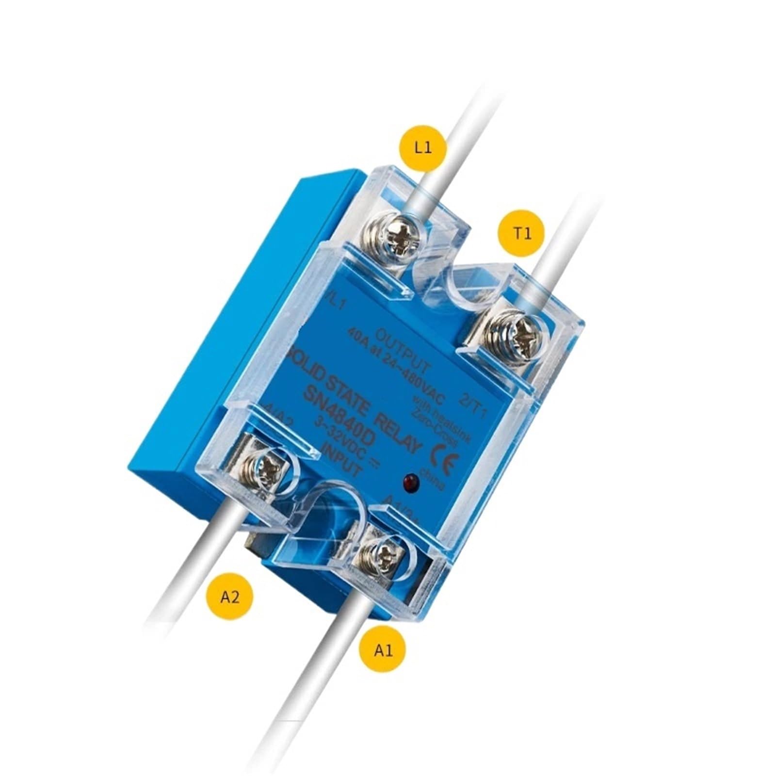 Relé de estado sólido pequeño de 24 V, 25 A, 40 A, 80 A, monofásico, 220 V, control CA 12, SSR-40DA, entrada de corriente constante, indicador LED.(80A SN0680D)