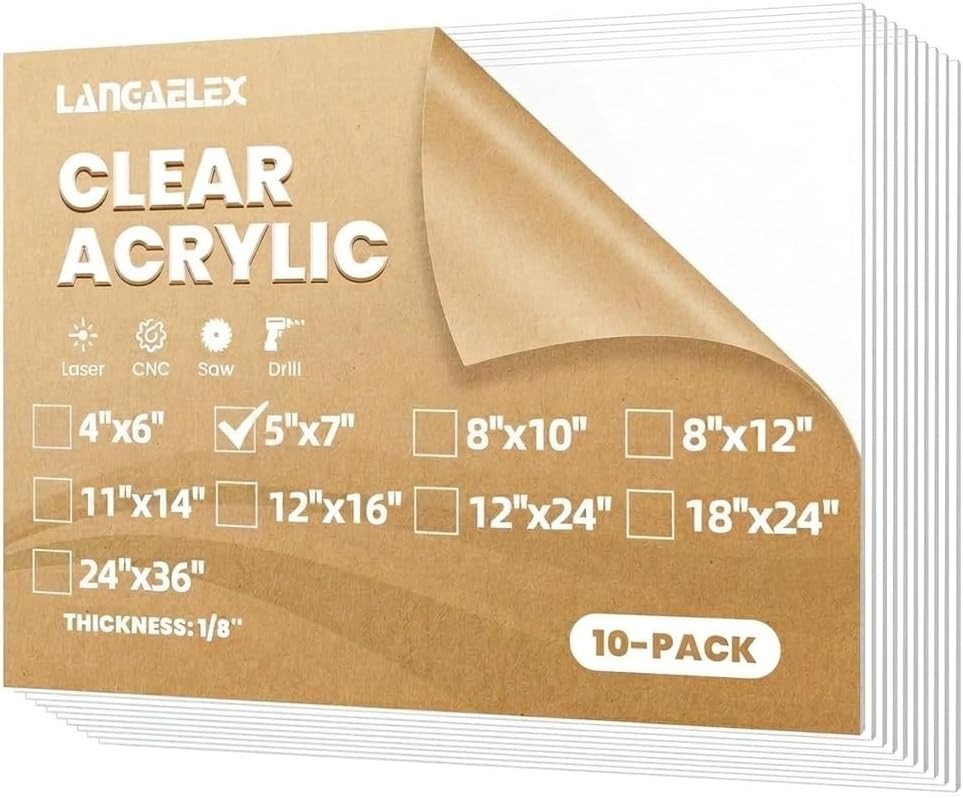 10 Pack 5x7 1/8" Clear Plexiglass Sheets for Glass Replacement | 3mm Transparent Cast Acrylic Sheets Cut to Size for Laser Cutting, Crafts, Cabinet Glass