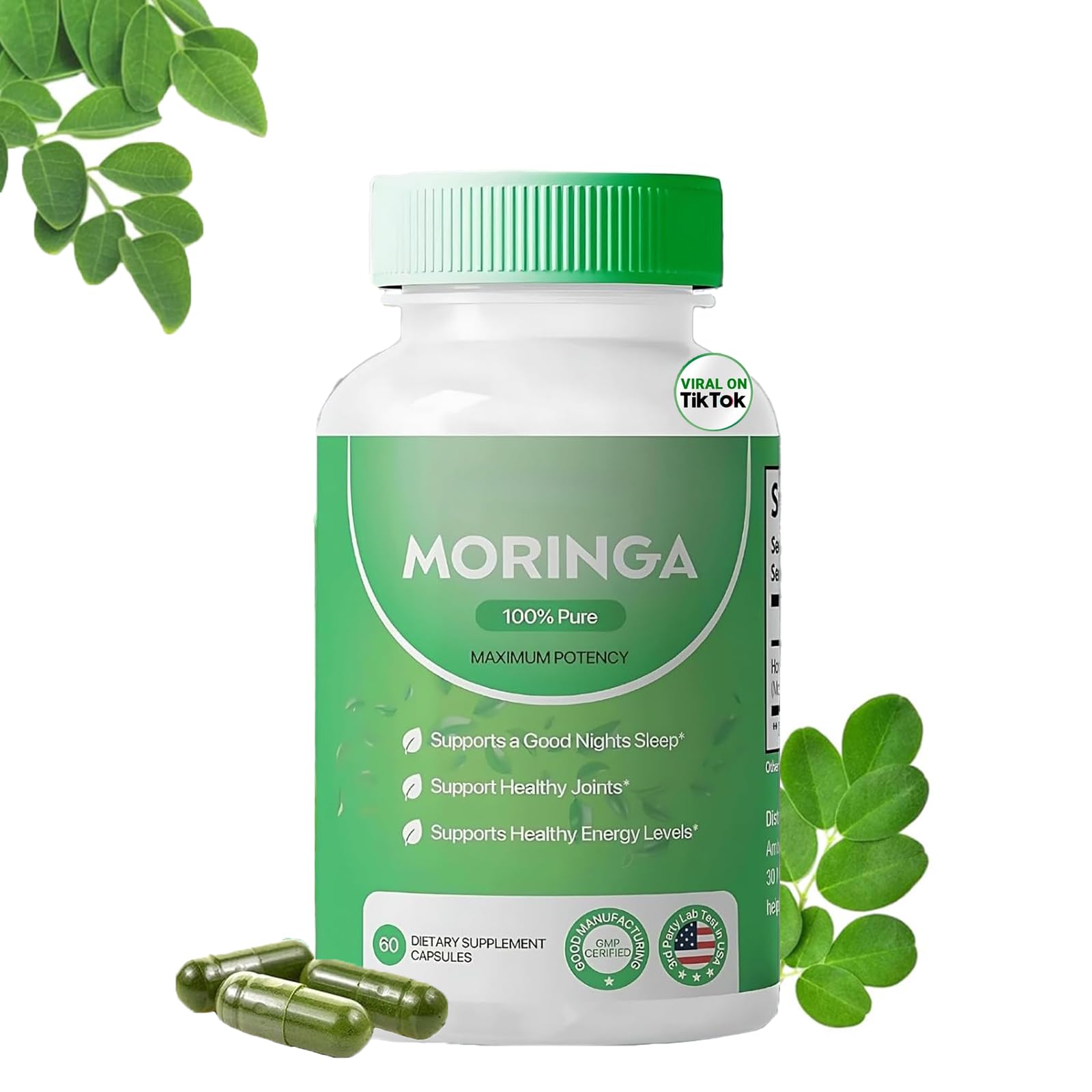 Moringa Capsules,Pure Moringa Powder Capsules - 800mg of Nutrient-Rich Moringa- Promotes Energy, Gut Well-Being (1pc)