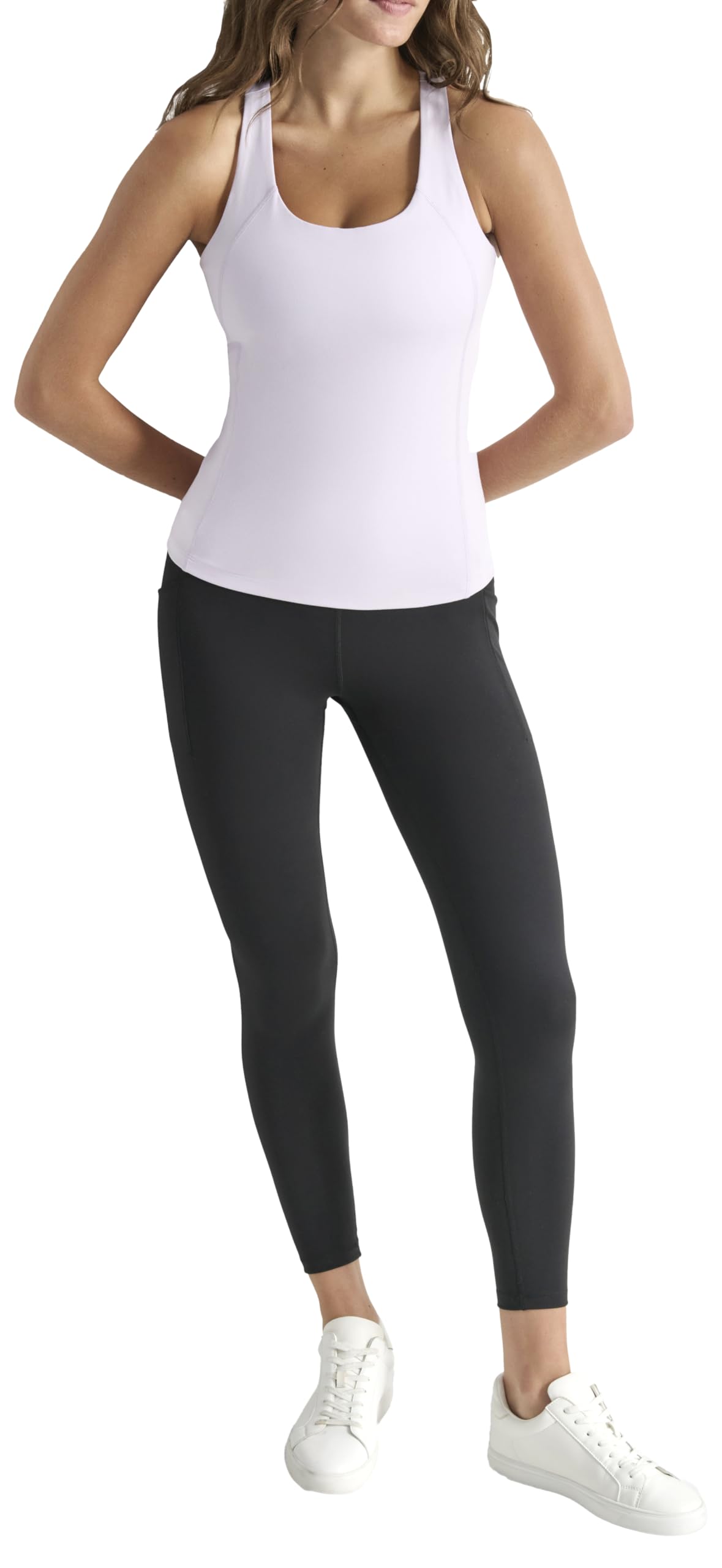 DKNY Balance Compression Racerback Tank W/Built in Bra T-Shirt, Noir, L Femmes
