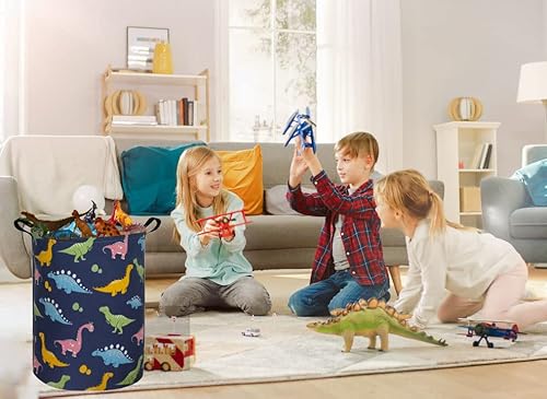Essme Kids Dinosaur Laundry Basket Dinosaur Storage Bin Collapsible Canvas Waterproof Coating Boys Hamper For Toy Bins,Baby Hamper,Boys Room Decor(Navy Blue Dinosaur) #TOP1