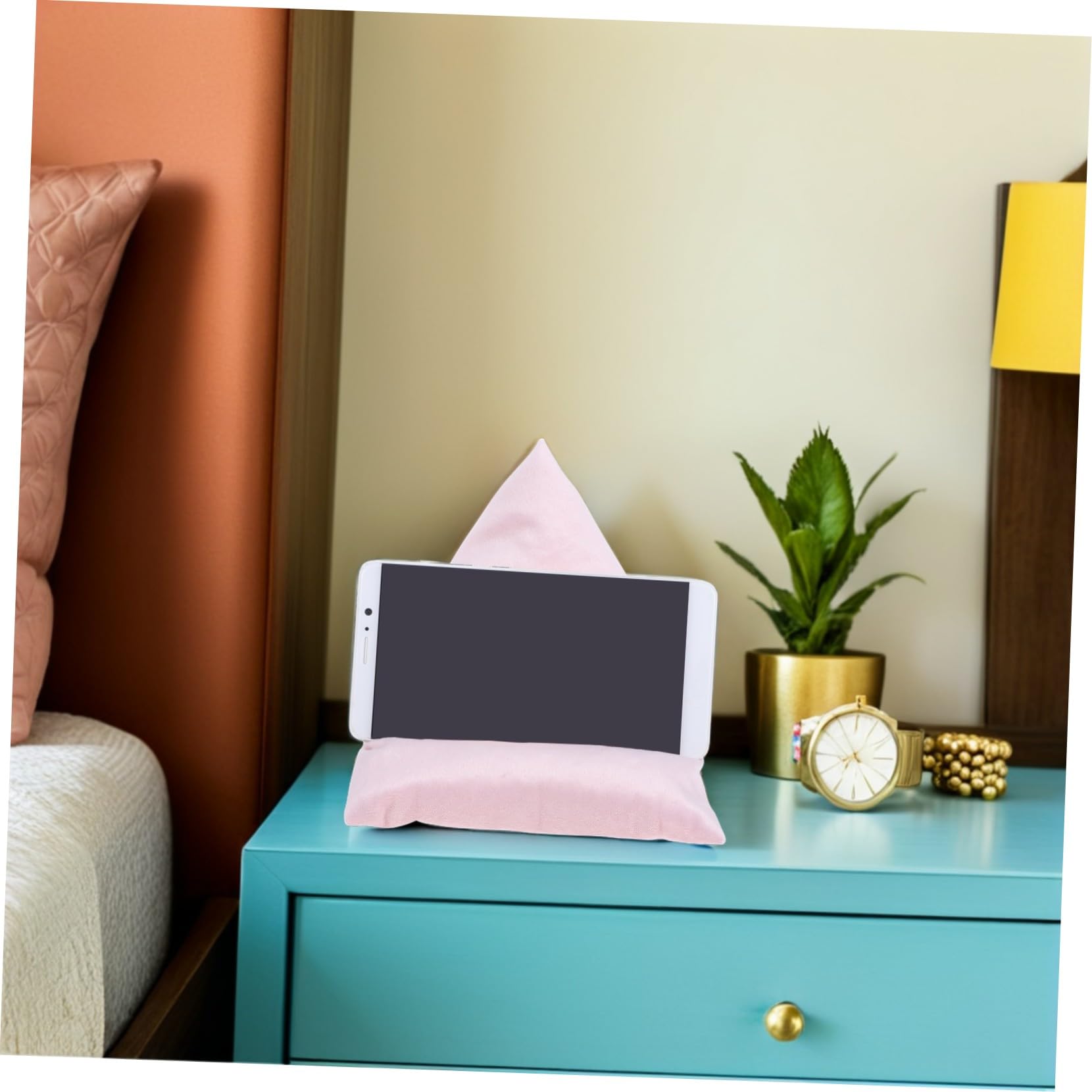 Coussin Lecture Tablette Rose en Peluche, Support Multi-Angle