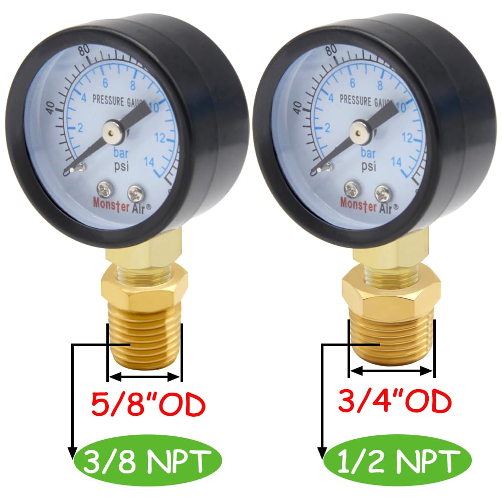 Uenede Universal Pressure Gauge 0-30 PSI – 2 Inch Dial, Stainless Steel Case, Brass Bottom Mount For Water, Oil & Air
