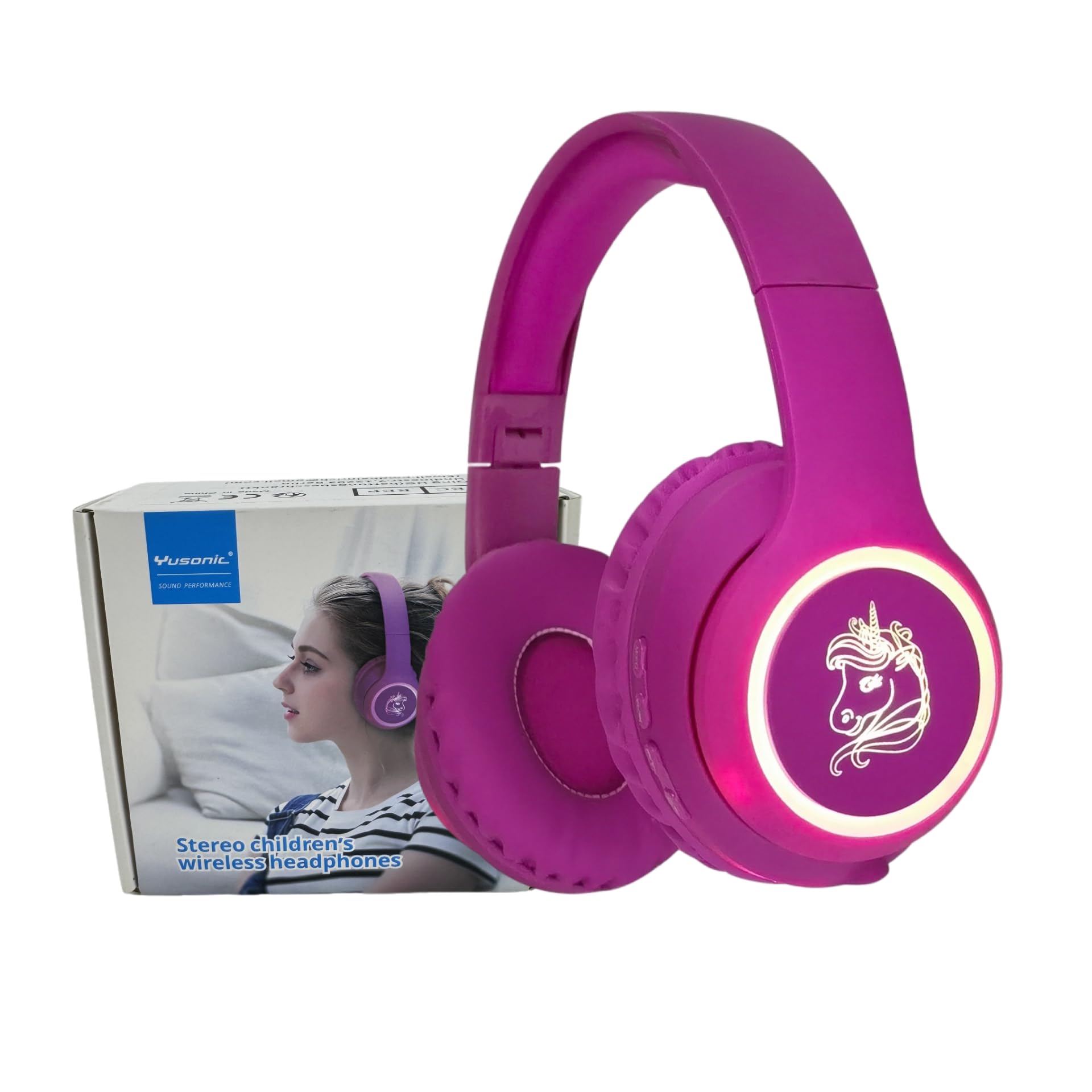 YUSONIC Unicorn Kids Headphones, Unicorn Bluetooth Headphones Foldable for Girls Boys Toddlers Tablet School Travel,Light Up Kids Wireless Headphone