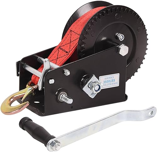 Cabrestante de mano resistente de 3500 libras de capacidad, cabrestante de mano con correa de poliéster de 33 pies, relación 4181, correa de