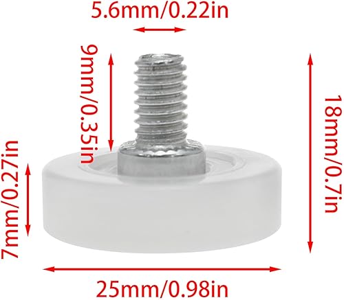 Miniatura 4 de Polea de cajón de nailon con rodamiento de 0.984 in de diámetro, polea de cajón para muebles, polea de posicionamiento de rodillos (con arandela de