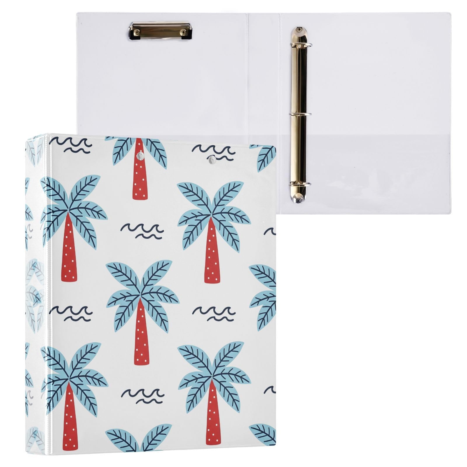 Raccoglitore a 3 anelli con motivo albero tropicale 3,8 cm, anelli rotondi per 200 fogli, 3 raccoglitori ad anelli con clip in metallo antiscivolo