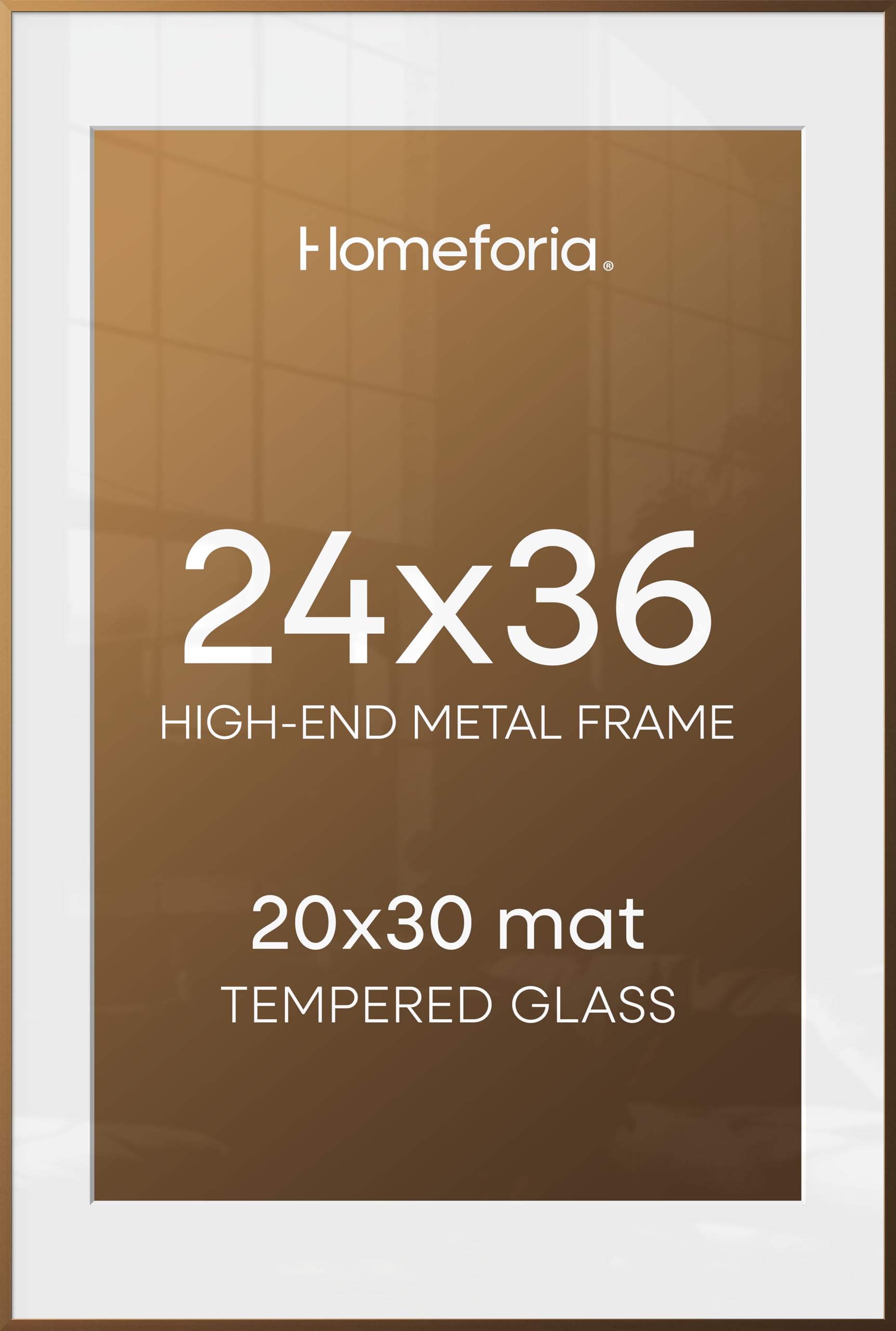 Homeforia 24x36 Picture Frame Bronze, High End Metal 24 x 36 Large Poster Frames with Mat 20 by 30 Photo, 24x36 Brass Frame Matted to 20x30 Print, 36x24 Thin Frames, Tempered Glass, Wall Kit, Set of 2