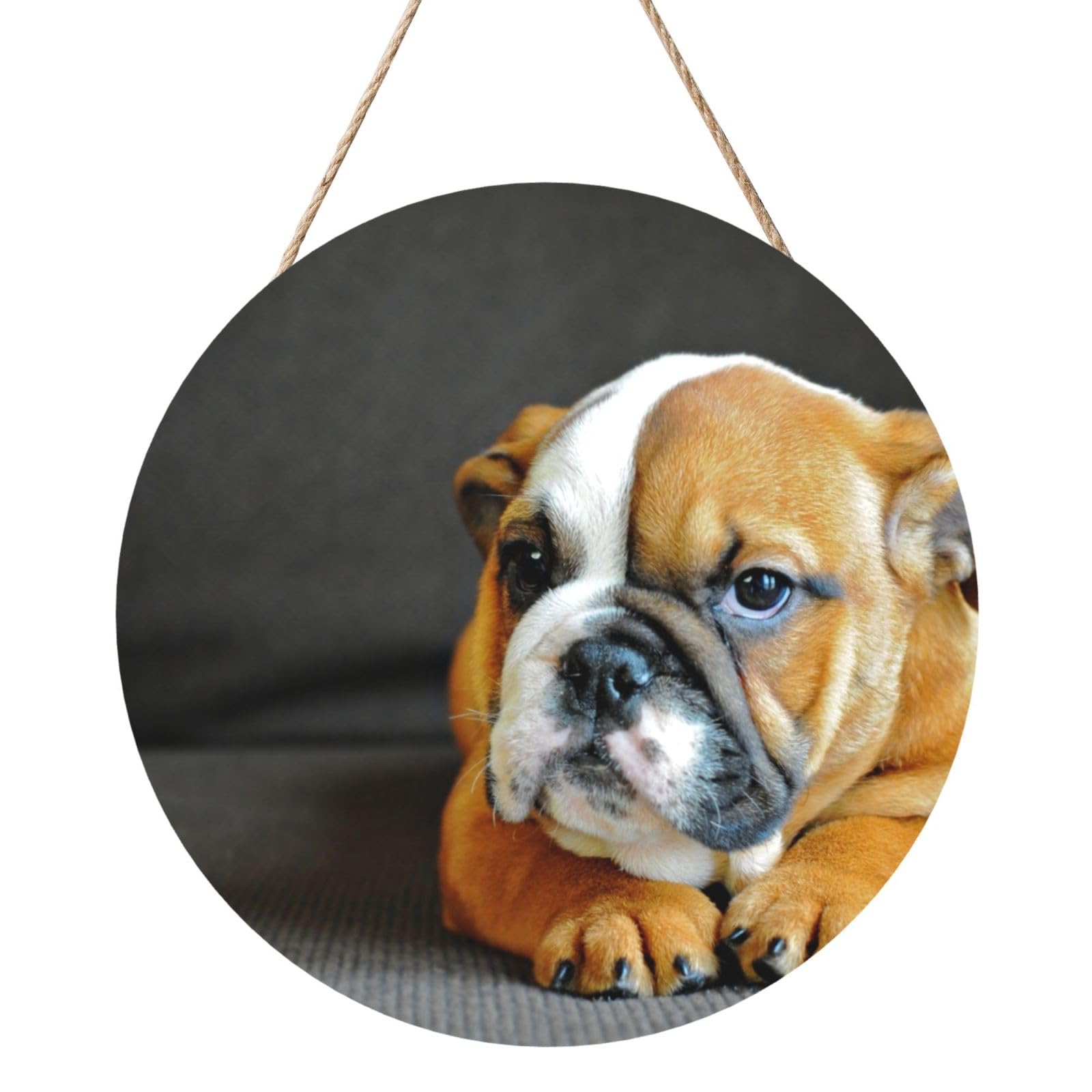 InOmak Kneeling English Bulldog, Round Wood Panel Painting 12 in, Wall Hanging Painting For Home