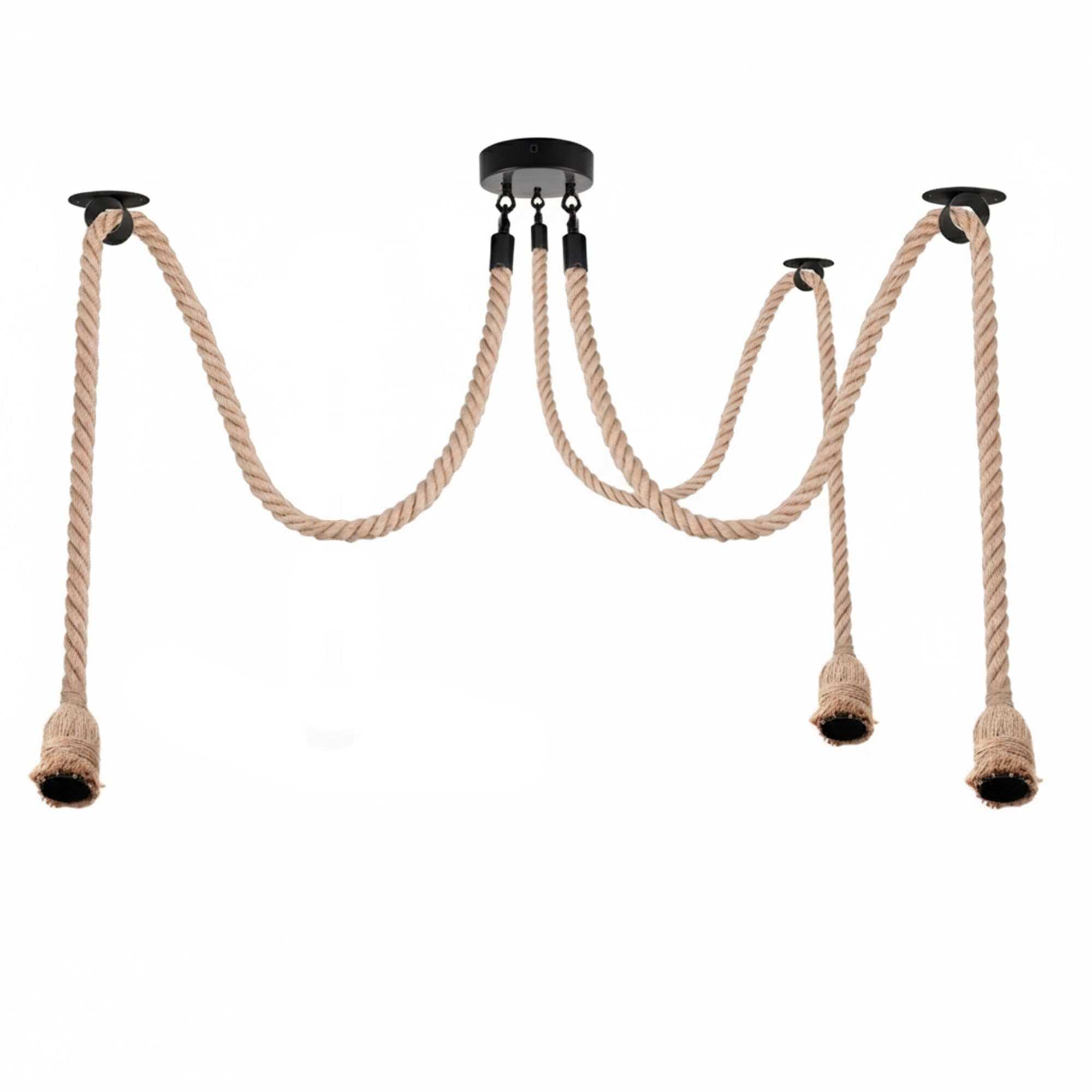 DIY Hemp Rope Retro Industrial Chandelier,3 Lights Pendant Light Fitting,Retro Ceiling Light E27 Lamp Holder/Living Dining Room Restaurant Pendant Lights/Ceiling Hanging Light Fixture (Hemp - 3 Light)