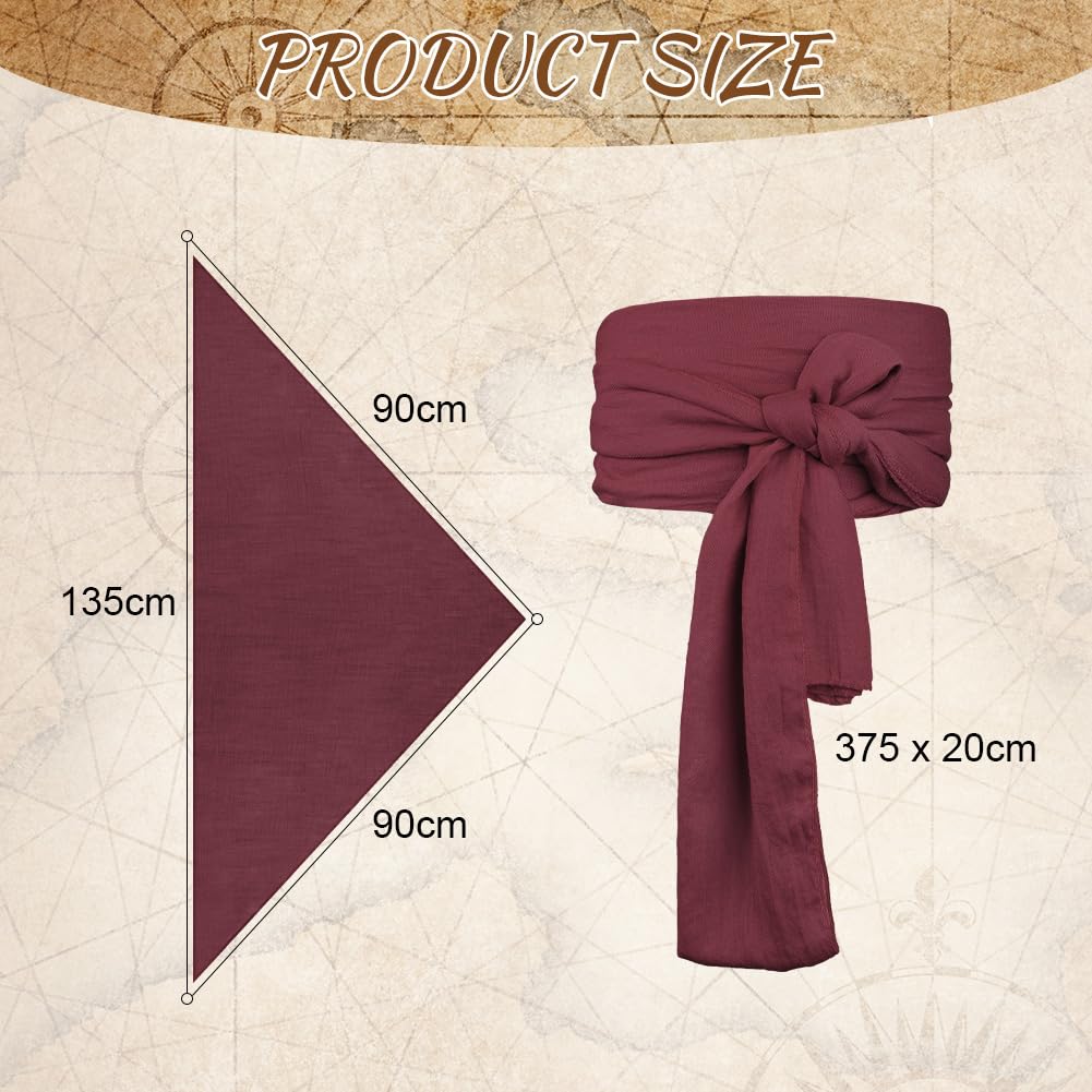 Alaoo 2 Pcs Pirate Costume Accessories Sets, Pirate Captain Accessories with Pirate Bandana Sash Belt - Image 2