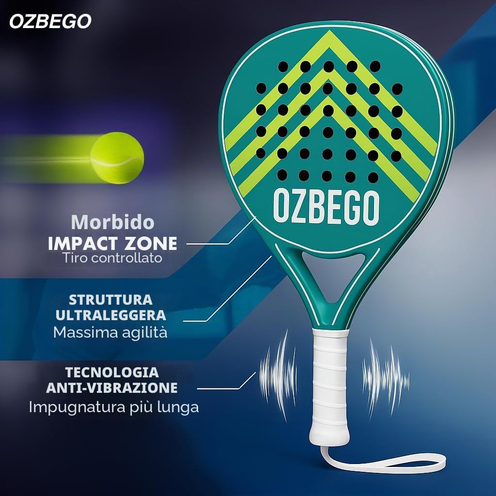 Set di racchette da padel in carbonio con custodia, 2 overgrips, cinturino da polso e pellicola protettiva – leggero e durevole – per principianti e esperti