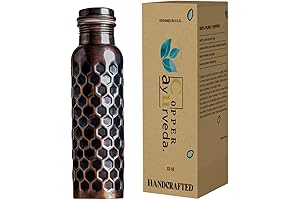 Copper Water Bottle, 32oz, Antique Black Diamond, Ayurvedic Water Bottle with Lid