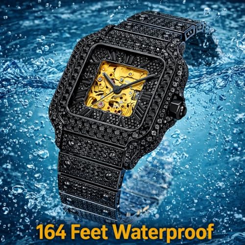 Image of Personalized Watches for Men, Custom Moissanite Watch with Hollow Design, 164 Feet Waterproof, Mechanical Movement, Metal Watch Strap, for Father's Day, Graduation Gifts, GRA Certified