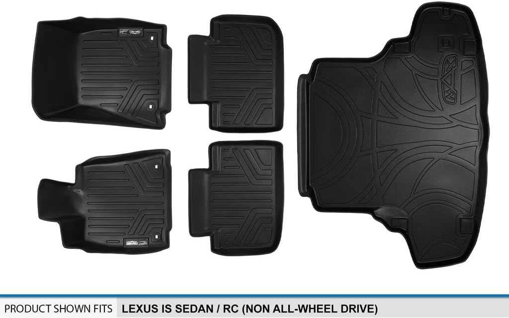 MAXLINER Floor Mats 2 Rows and Cargo Liner Set Black for 2014-2019 Lexus IS Sedan Rear Wheel Drive Only