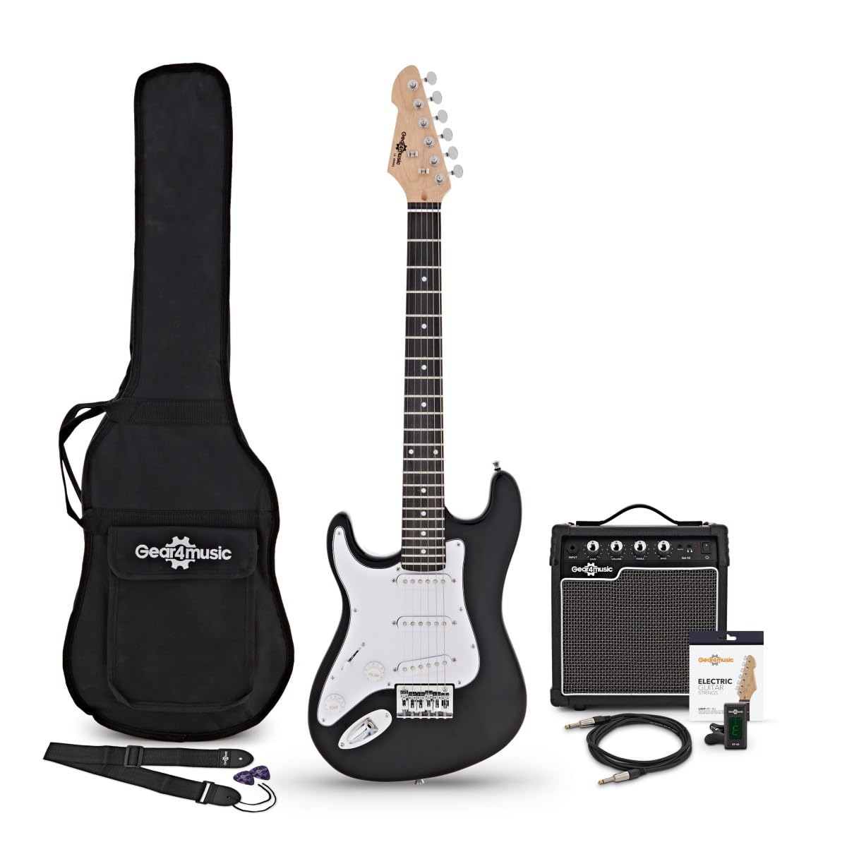 Chitarra Elettrica LA 3/4 Mancina Nera, Ampli 10W e Accessori | Per Giovani Mancini Principianti, Design Confortevole e Facile da Usare, Ampli Portatile con Uscita Cuffie, Custodia Inclusa
