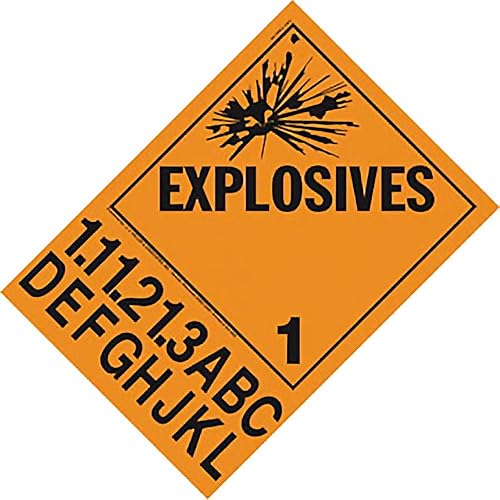 Division 1.1A-1.3L - Cartel de explosivos, redactado, paquete de 25 unidades, vinilo autoadhesivo permanente de 10.75 x 14.875 pulgadas, J. J.