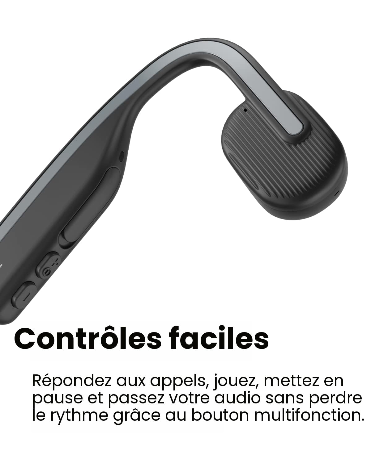 SHOKZ OpenMove Casque à Conduction osseuse, écouteurs Bluetooth 5.1 à Oreilles Libres, Son Clair, 6h Batterie, léger 29g, IP55, Entendre l'environnement, pour la Course et Usage Quotidien, Gris