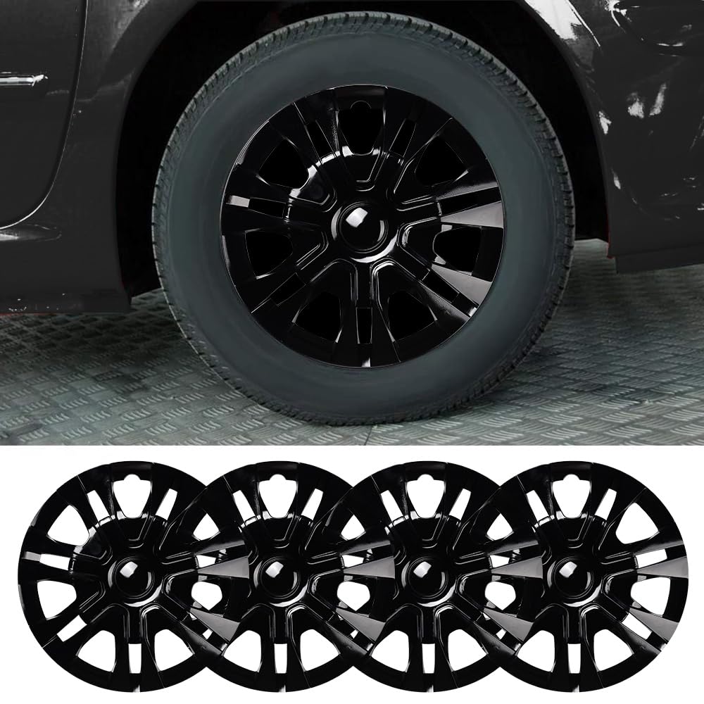 Blueshyhall Set di 4 copricerchi neri lucidi, per cerchi in acciaio in plastica ABS con verniciatura a doppio strato, opzione 12-15 pollici, copricerchi auto tuning accessori esterni (13")