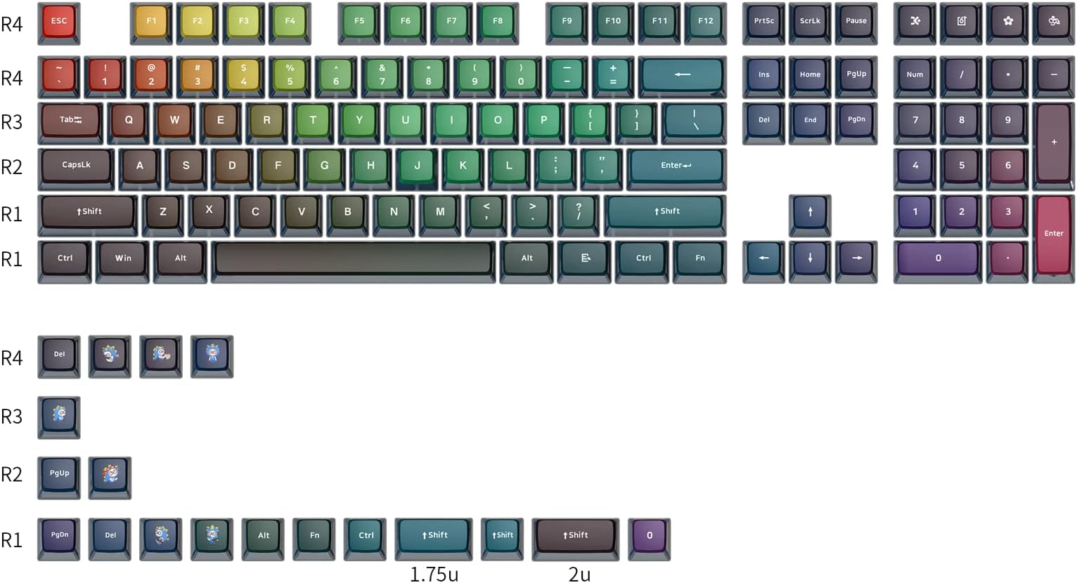 GlacierSkyloong GK7 PBT Translucent Keycaps Compatible with 60%/65%/75%/80%/96%/100% Keyboard Layout (Neon)