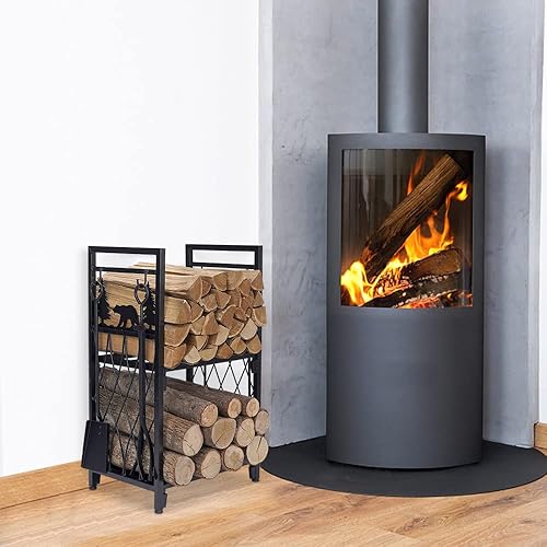 Miniatura 2 de Firewood Rack with 4 Fireplace Tools, Fireplace Tool Sets Log Rack Outdoor Heavy-Duty Log Wood Storage Accessory for Indoor Fire Pit Wood Holders