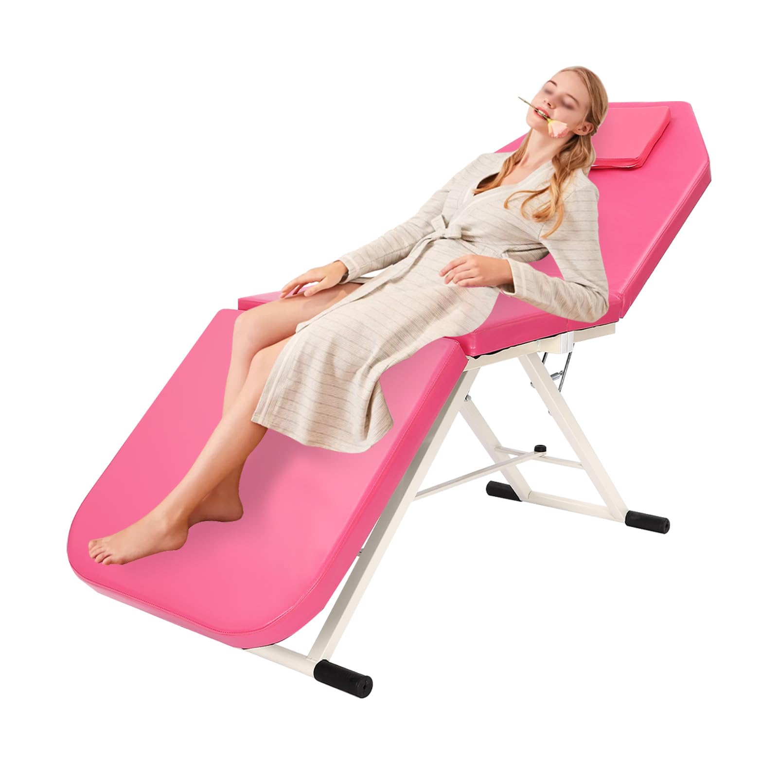 Verstellbare Rosa Massageliege Klappbar mit 250 kg Tragkraft wasserdichte PU Oberfläche - Für Kosmetikbehandlung Gesichtsbehandlung Therapie und Körpermassage im Salon oder Zuhause
