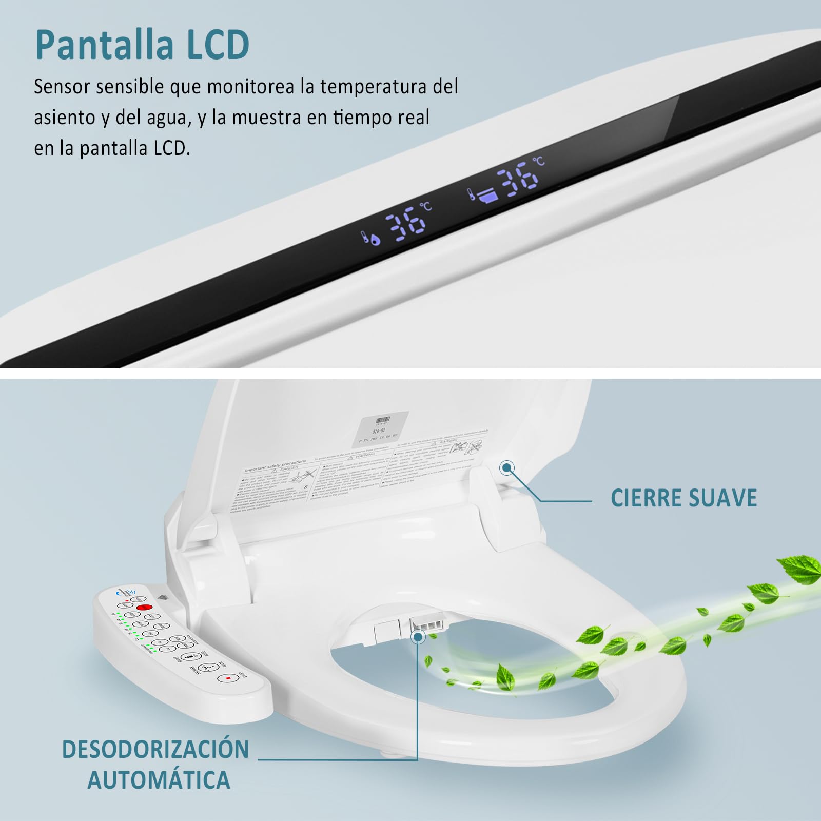 YU YUSING Asiento de inodoro inteligente inteligente con boquilla, inodoro, bidé, asiento calefactable con descenso automático, presión de agua ajustable, secado al aire caliente, fácil de
