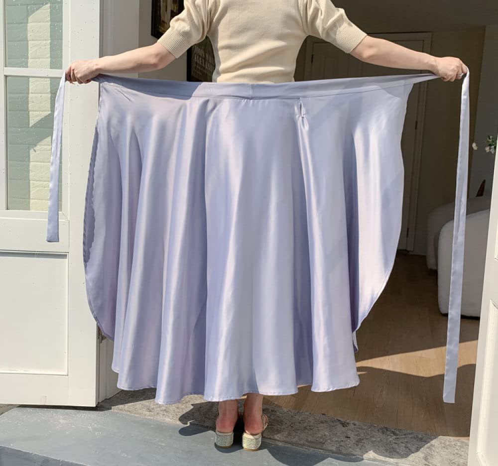 OZEO Rock Damen,Damen Flieder Satin Midiröcke Hohe Taille Schnürrock Überlappung Rüschen Wickelrock Sommer Schlitz Unregelmäßig A-Linie Swing Geraffte Elegante Lange Röcke Für Mädchen Damen,S