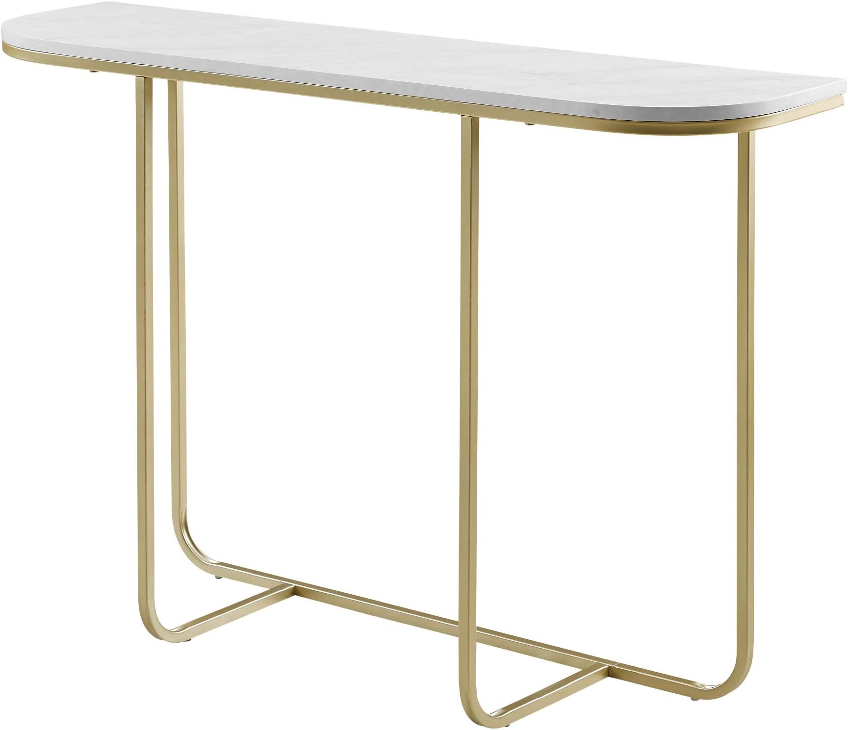 Walker Edison Curved Metal and Wood Entryway Accent Table Living Room Entry End Table, 44 Inch, Marble and Gold
