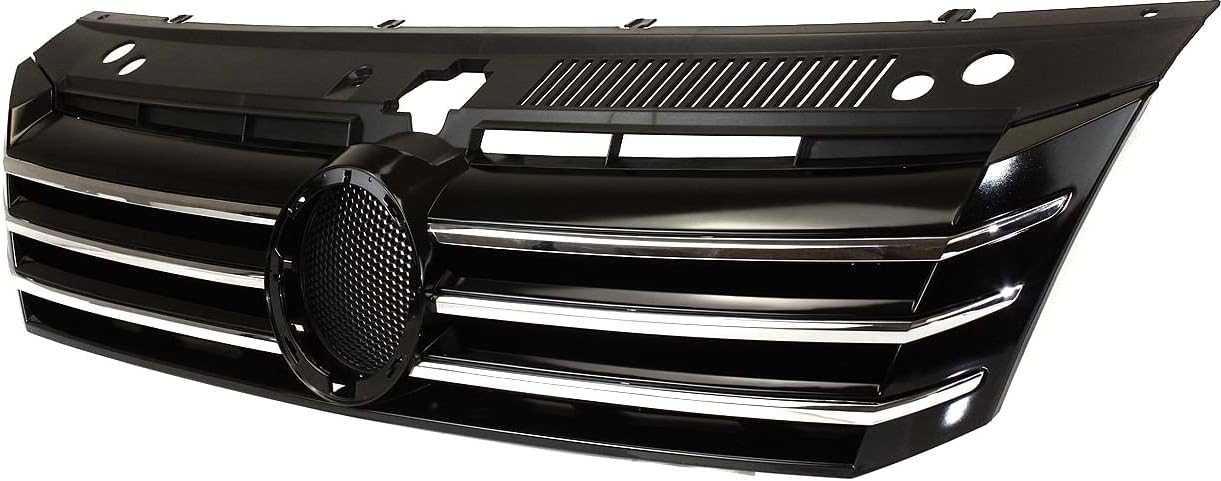 Compatible with 12-15 VW Passat Front Grill Grille Assembly Painted Black Shell Insert w/Chrome