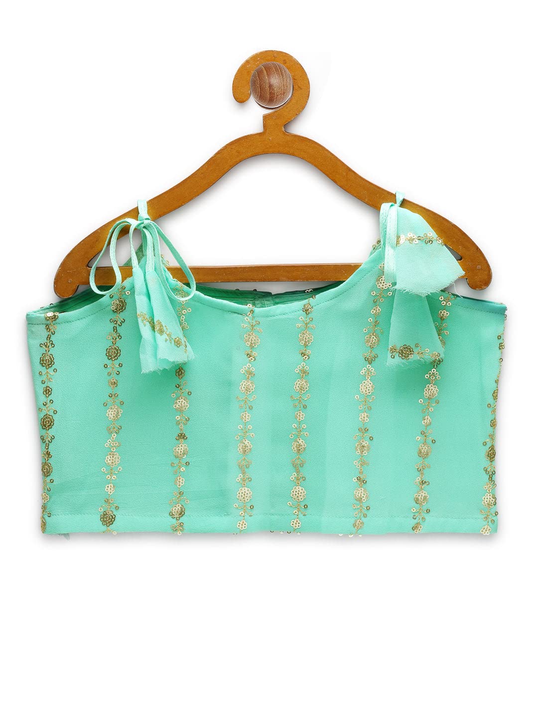 studio rasa Kids Girls Georgette Sequins Embroidered Tie-up Top for Festive Wedding (GTC12209/3-4_Aqua_3-4Y) 1