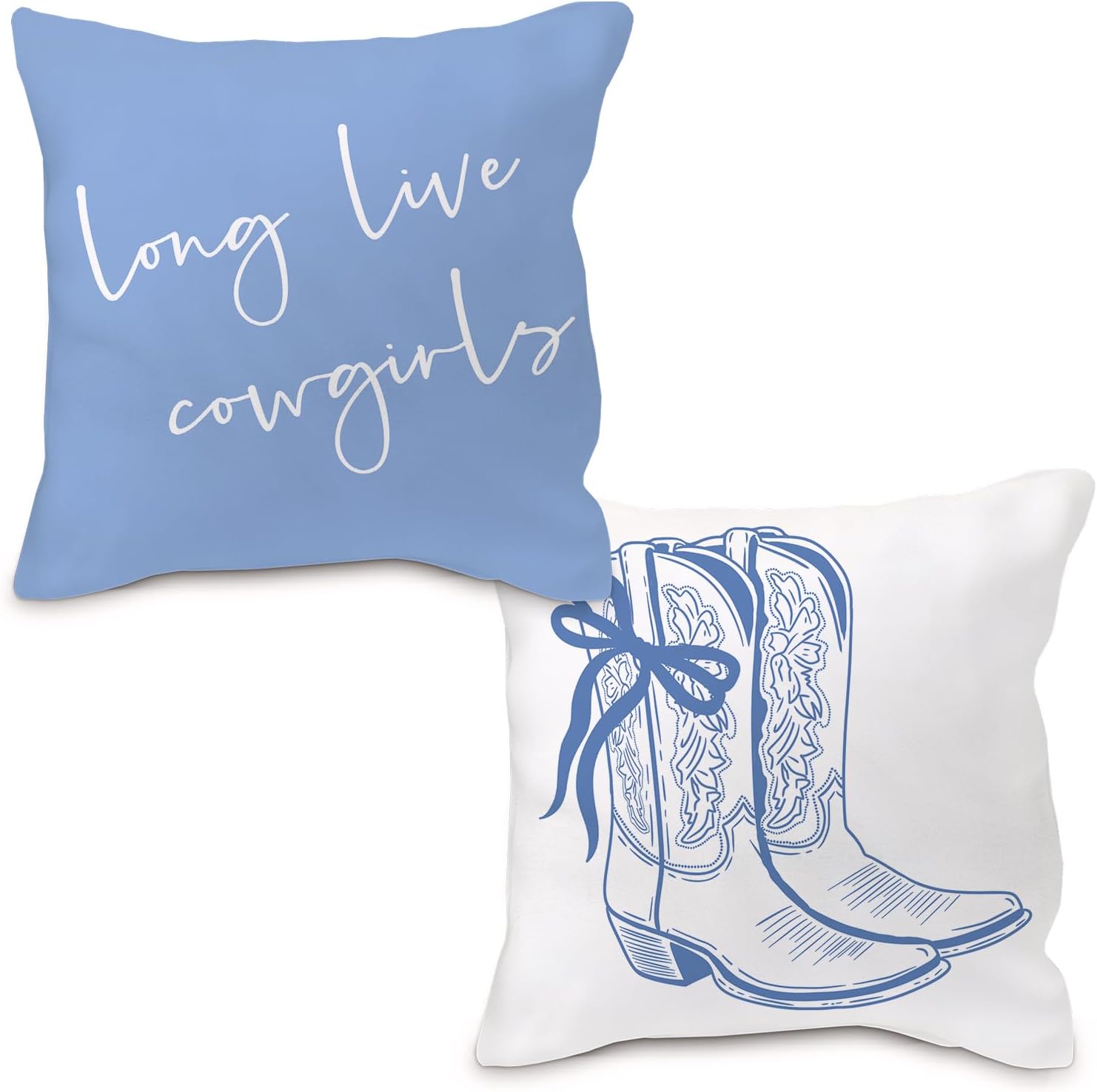 Cowgirl Boots Pillow Covers - Long Live Cowgirls, Western Cowboy Cowgirl Boot Decor for Home, Blue Coquette Throw Pillow Covers 18x18 Set of 2