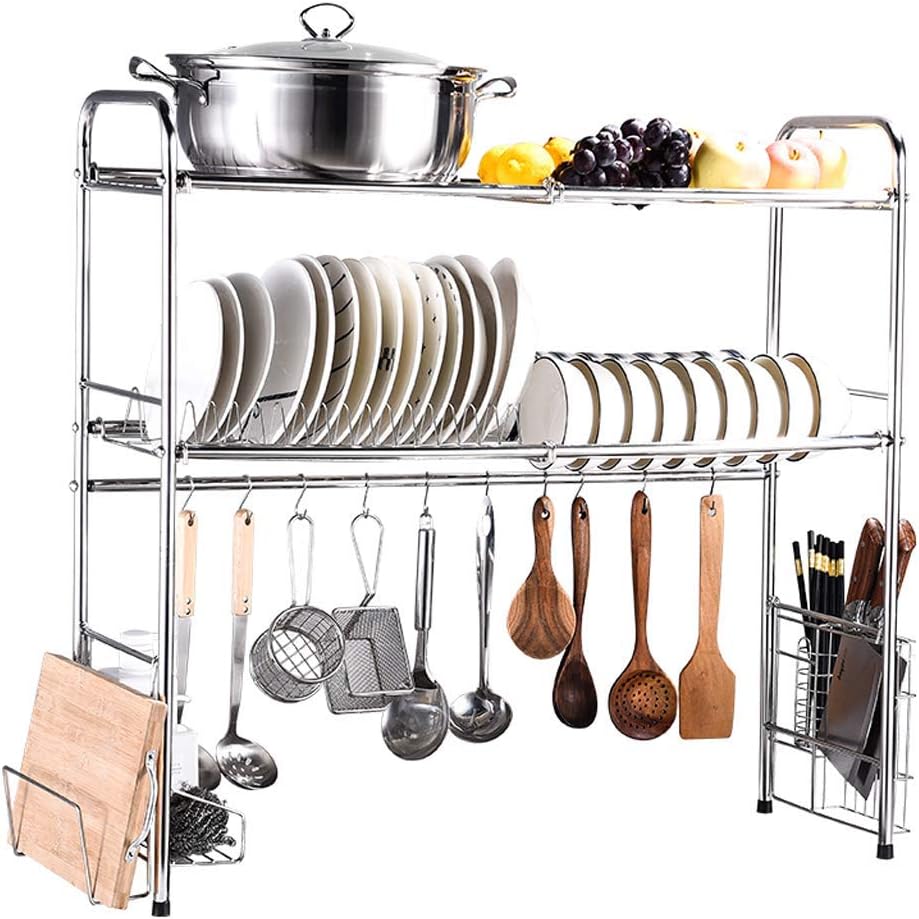 Dish Storage Organizer Rack Display Stand Stainless Steel Dish Rack and Drainboard Set Dish Drying Rack