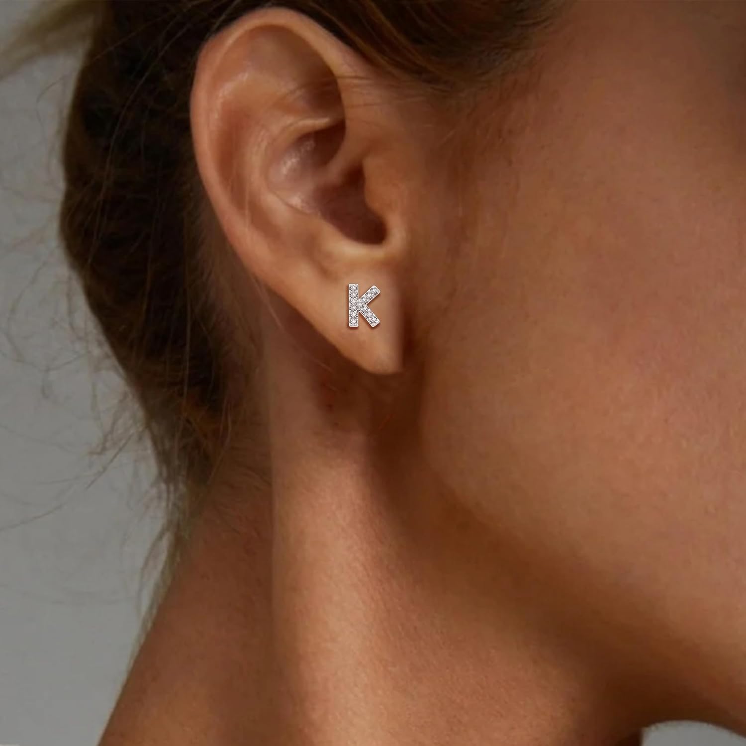 AILUOR Initial Stud Earrings for Women, Sterling Silver CZ Initial Letter Stud Earrings for Women 14K Gold Plated Simulated Diamond Hypoallergenic Alphabet Letter Earrings for Women Birthday Gifts Jewelry - Image 3