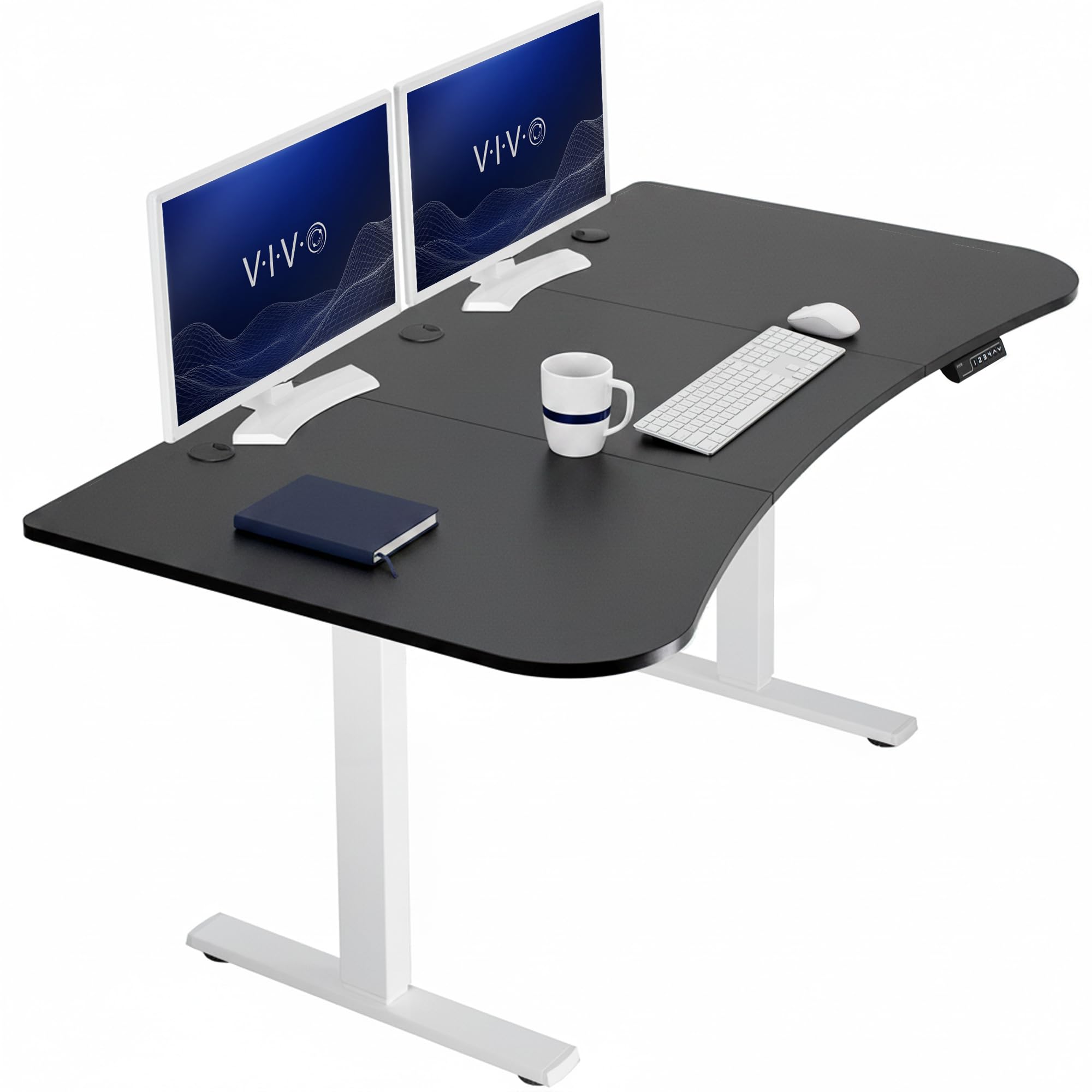 VIVO Electric 63 x 32 in Standing Desk, Memory Height Adjustment, 1B Series, Holds 220 lbs, Black Top White Frame, DESK-KIT-1W1B