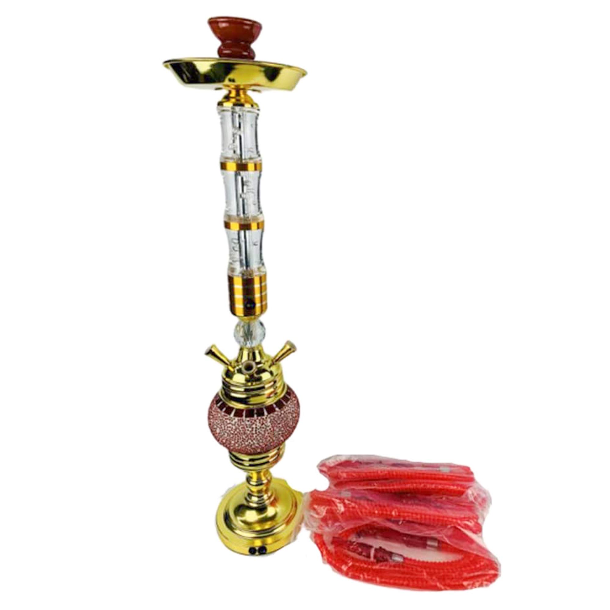 Juego Narguile Grande 28" con Luz LED Kit Narguile 4 Mangueras Cuenco Cerámica Carbón Pinzas para Carbón Papel Aluminio para Una Mejor Experiencia Fumar Shisha,Rojo
