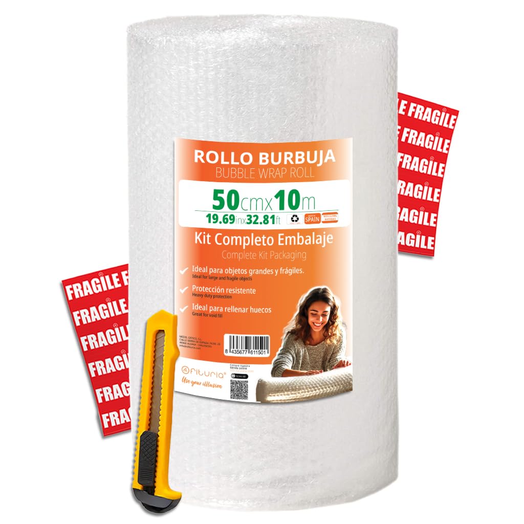 OFITURIA Bubble Wrap Roll 50cm - Complete Packaging Kit with Flexible Bubble Film - Ideal for Bubble Wrapping Paper, Moving, Shipping Protection