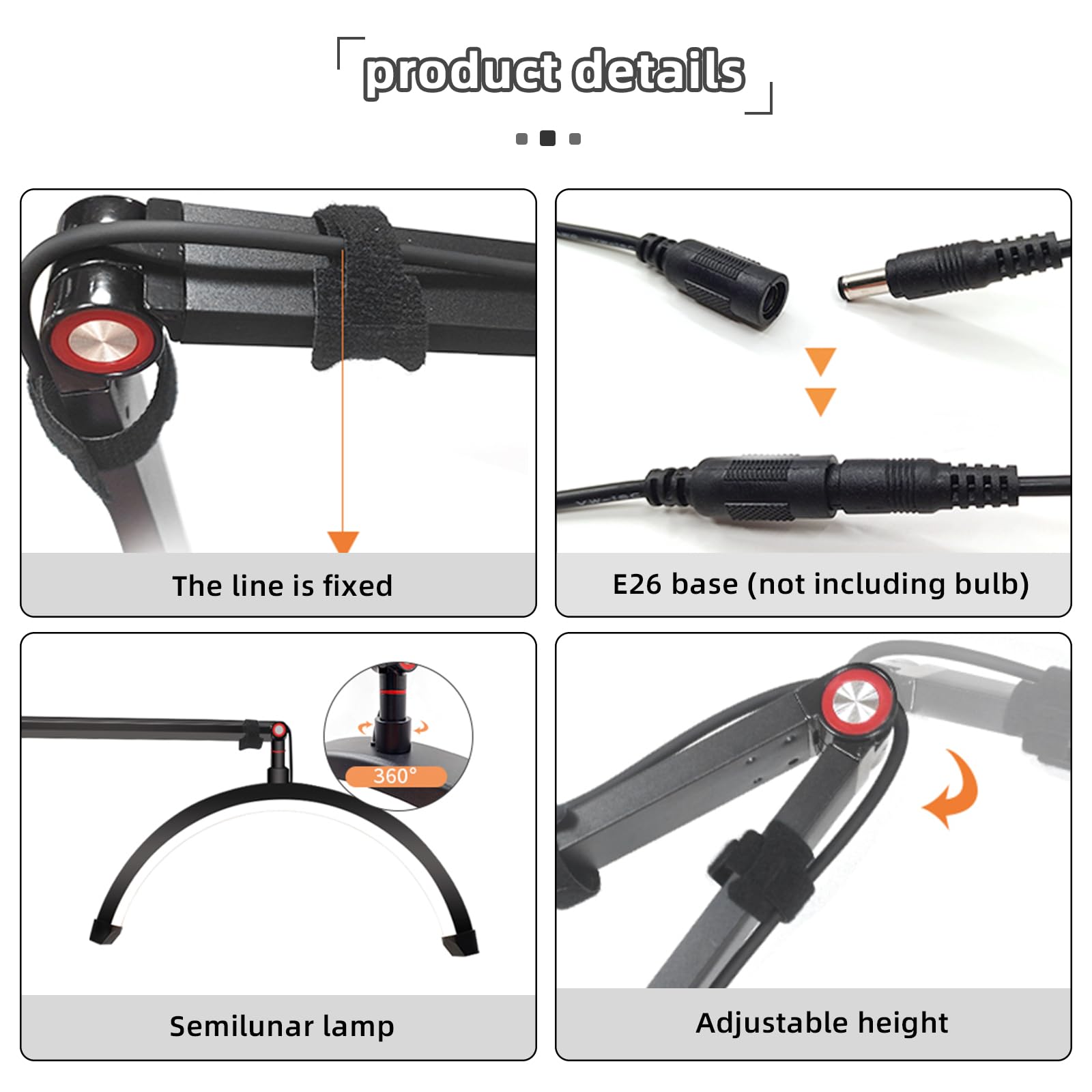 Wimpern LED Bodenleuchte，Stehlampe für wimpernverlängerung,wimpern lampe mit Telefonständer，Drehbar 360° Halbmond Beauty Lichter Stehlampe，3000K-6000K，für Tätowierer und Kosmetikerinnen.