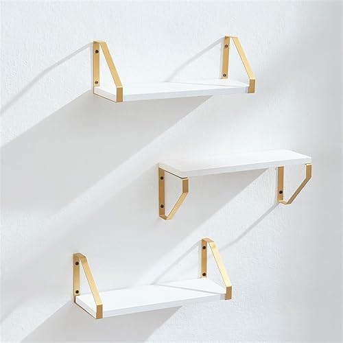 TFER Floating Wall Shelves for Wall, Laundry Room,Kitchen and Bathroom Storage, Set of 3, Hanging Shelf with Sturdy Metal Brackets, Wall Mounted Shelves, Rustic Wood Shelves for Home,White