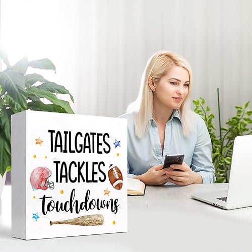 Miniatura 7 de Tailgates Tackles Touchdowns - Letrero de madera para escritorio, decoración de escritorio rústico para temporada de fútbol americano, decoración de