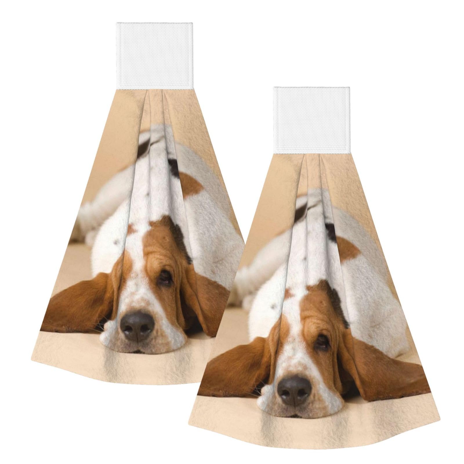 DOPKLNA Basset Hound, 2 Pcs Hanging Coral Fiber Hand Towels for Bathroom, Absorbent Kitchen Towels