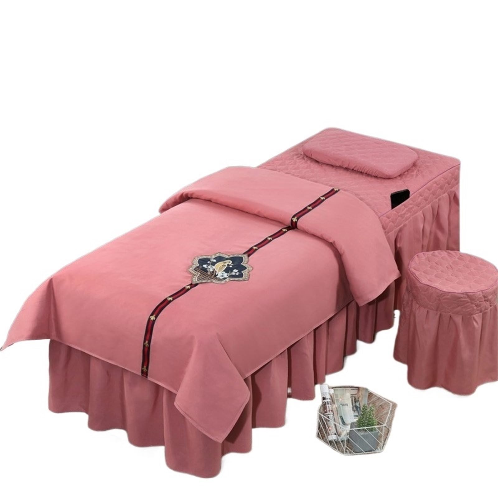 GCYEIDMA Beauty Salon Bed Cover Sets 4pcs Beauty Salon Bedding Sets Massage Spa Thick Bed Sheets Bedspread Pillowcase Duvet Cover Set(Red,180x60)