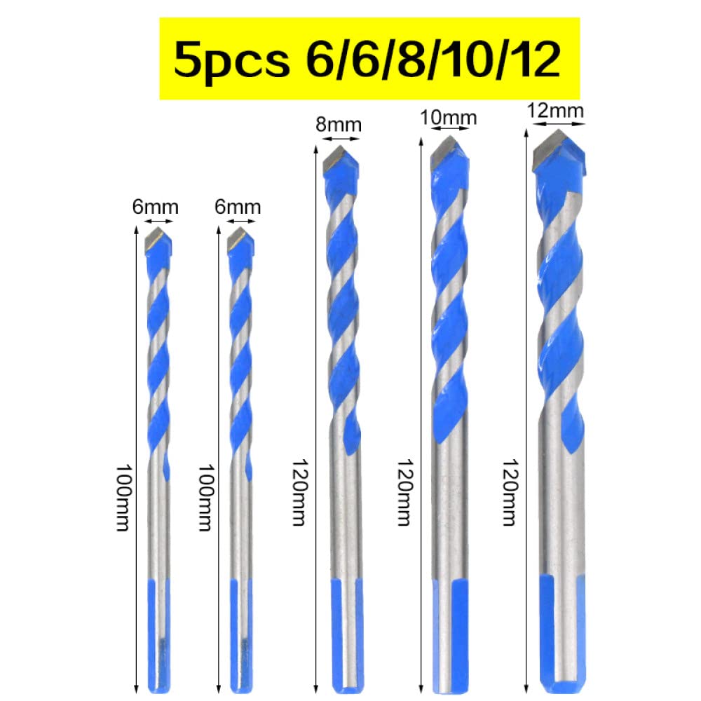 Le punte da trapano professionali in carburo di tungsteno da 3-12 mm vengono utilizzate per forare vetro, piastrelle di ceramica, cemento, utensili per set di punte da trapano in metallo, 5 pezzi, 668