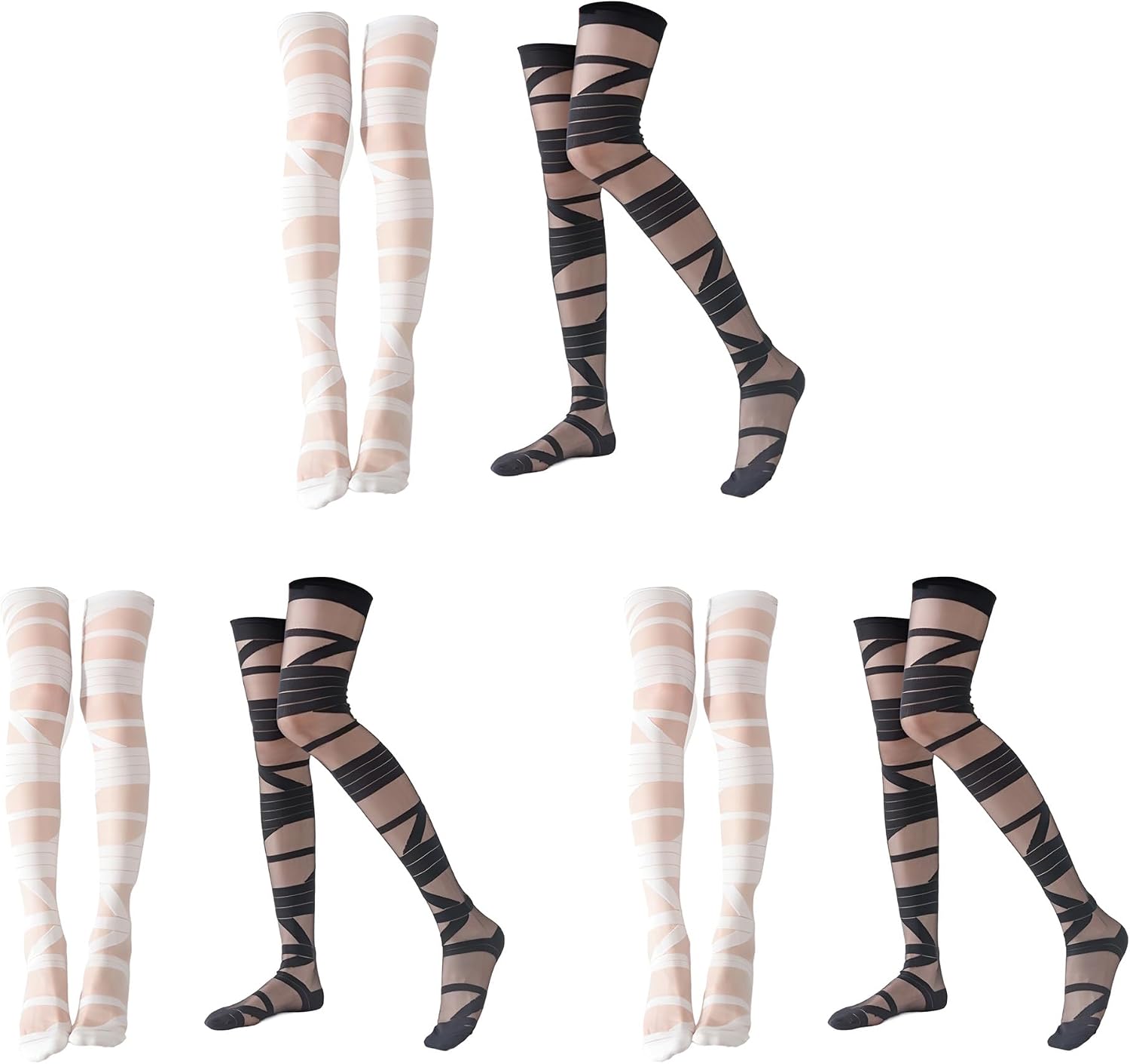 6Pcs Fashion Stretchy Cross Bandage Style Thigh High Stockings Ultra-Flattering Over the Knee Socks for Women